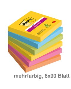 Post-it Haftnotizen "Super Sticky" Carnival mehrfarbig 76 x 76 mm 6x90Bl.