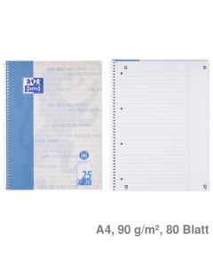 Oxford Collegeblock A4, Recyclingpapier liniert (Lineatur 25) 90g/m² 80Bl.