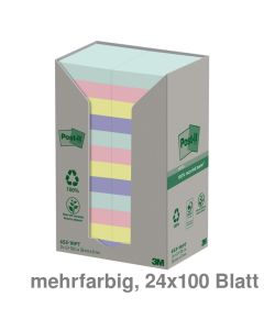 Post-it Haftnotizen "Recycling Notes" mehrfarbig 38 x 51 mm 24x100Bl.