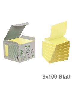 Post-it Haftnotizen "Z-Notes", Recyclingpapier gelb 76 x 76 mm 6x100Bl.