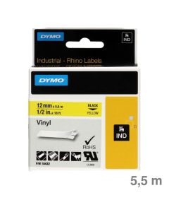 Dymo Schriftband "IND" Vinyl gelb/schwarz 12 mm x 5,5 m
