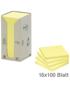 Post-it Haftnotizen "Recycling Notes" gelb 76 x 76 mm 16x100Bl.