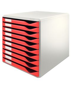 Leitz Schubladenbox rot/grau 10 offene Schübe