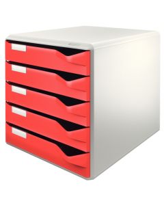Leitz Schubladenbox rot/grau 5 offene Schübe